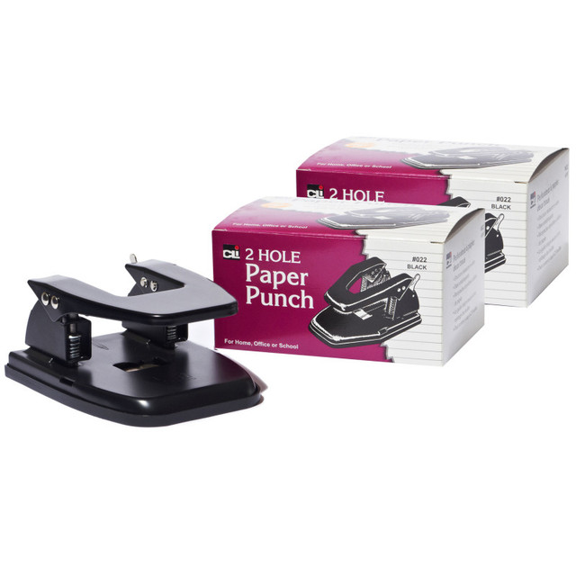 ADVANTUS Charles Leonard 2-Hole Paper Punch, 2 3/4" Center, 30 Sheet Capacity, Black, Pack of 2