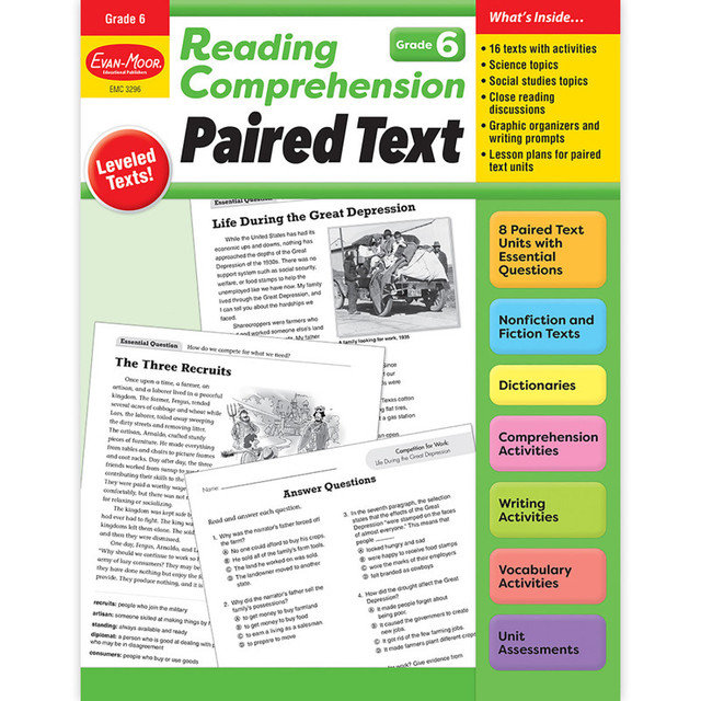 CARSON DELLOSA EDUCATION Evan-Moor Educational Publishers Reading Comprehension: Paired Text, Grade 6