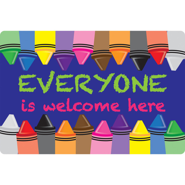 ASHLEY PRODUCTIONS Smart Poly® Welcome Mat with Slip Resistant Backing, 15.5" x 23.5", Crayons, Everyone is Welcome Here