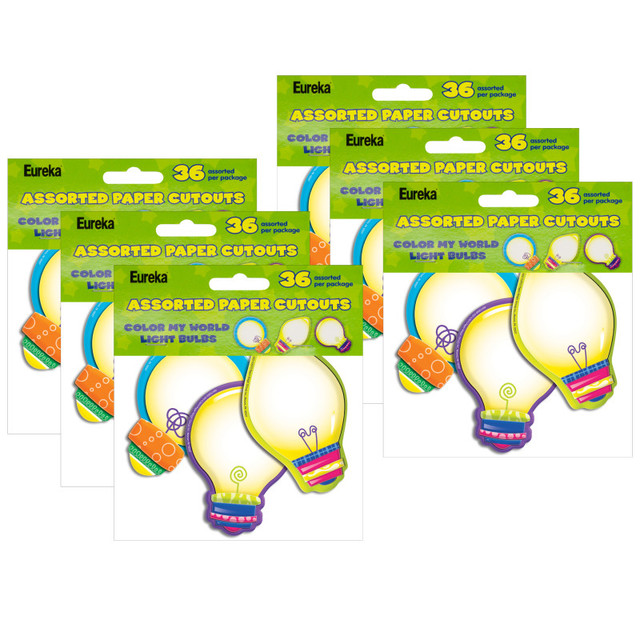 EUREKA Eureka® Color My World Light Bulbs Assorted Paper Cut Outs, 36 Per Pack, 6 Packs