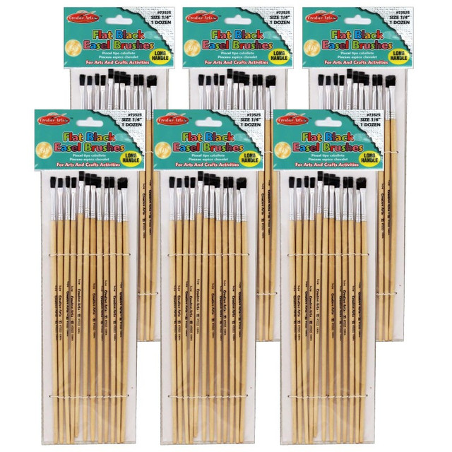 ADVANTUS Charles Leonard Flat Tip Easel Paint Brushes, 1/4", 12 Per Set, 6 Sets