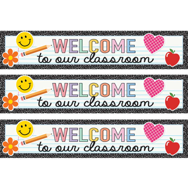TEACHER CREATED RESOURCES Teacher Created Resources® Cool for School Welcome to Our Classroom Banner, 8" x 39", Pack of 3