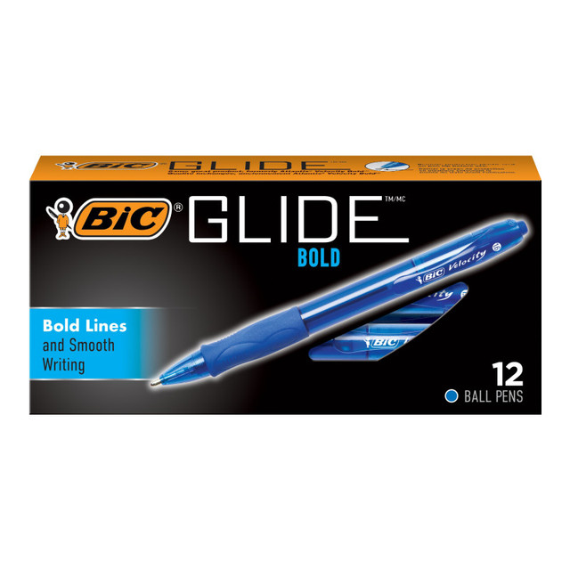 BIC USA INC BIC® Glide™ Bold Retractable Ball Point Pen, Bold Point (1.6mm), Blue, 12-Count