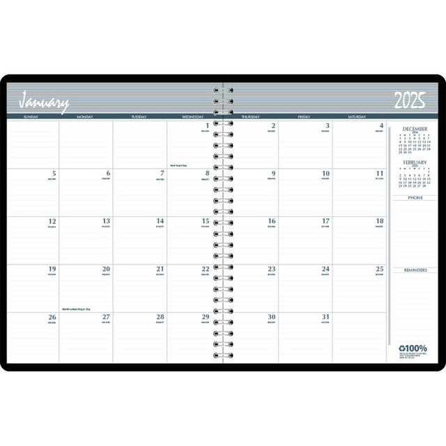 HOUSE OF DOOLITTLE House of Doolittle® Monthly Calendar Planner, 2 Year, Black, 8-1/2" x 11"