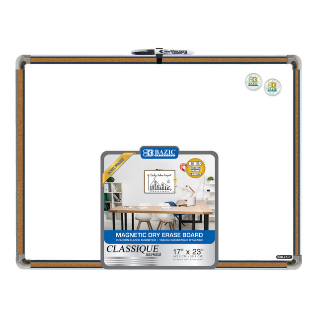 BAZIC PRODUCTS BAZIC Products® Cork Framed Magnetic Dry Erase Board with Marker & 2 Magnets, 17" x 23"