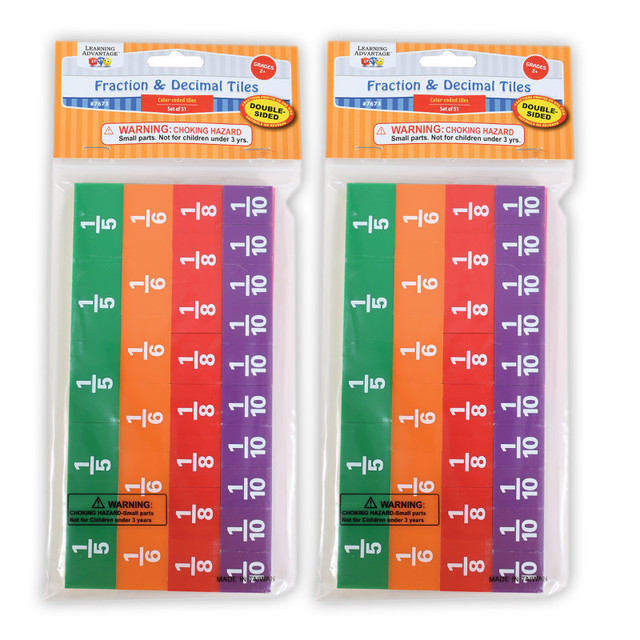 LEARNING ADVANTAGE Learning Advantage® Fraction/Decimal Tiles - 51 Per Set - 2 Sets
