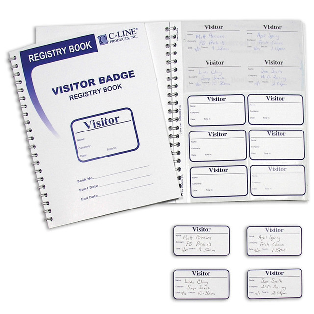 C-LINE PRODUCTS INC C-Line® Visitor Badges with Registry Log, 3-5/8" x 1-7/8" Badge Size, 150 Badges & Log Book