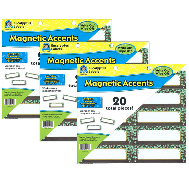 TEACHER CREATED RESOURCES Teacher Created Resources® Eucalyptus Labels Magnetic Accents, 20 Per Pack, 3 Packs