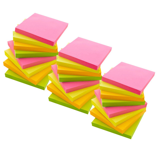 BAZIC PRODUCTS BAZIC Products® Stick On Notes, 3" x 3", Neon, 90 Sheets, 12 Per Pack, 3 Packs