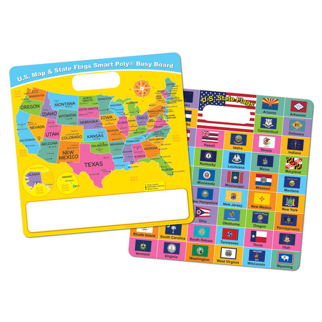 ASHLEY PRODUCTIONS Ashley Productions® Smart Poly® Educational Activity Busy Board, Dry Erase with Marker, 10-3/4" x 10-3/4", US Map/ State Flags