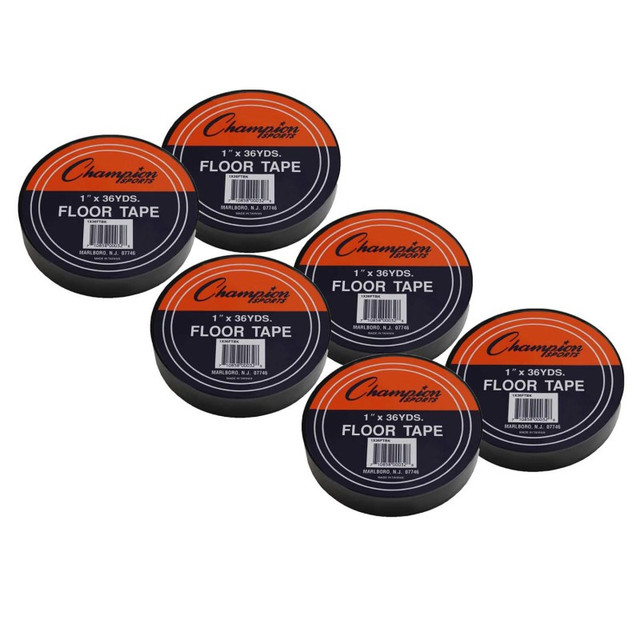 CHAMPION SPORTS Champion Sports Floor Marking Tape, 1" x 36 yd, Black, 6 Rolls