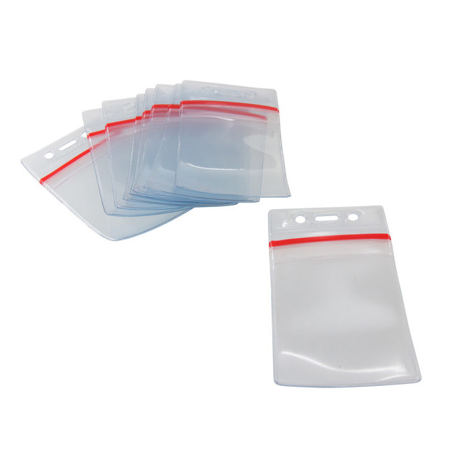 BAUMGARTENS INC SICURIX Zip Closure Sealable ID Badge Holders, Vertical, Clear, Pack of 50
