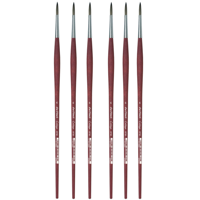 GREGORY DANIELS FINE ARTS INC da Vinci COLLEGE Student Brush, Synthetic, Acrylic & Oil, Round, Series 8730, Size 6, Pack of 6