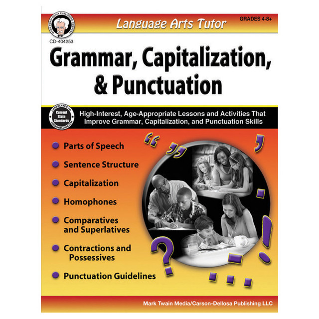 CARSON DELLOSA EDUCATION Mark Twain Media Language Arts Tutor: Grammar, Capitalization, and Punctuation Resource Book, Grade 4-8, Paperback