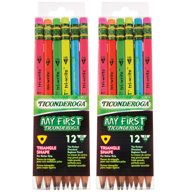 DIXON TICONDEROGA CO Ticonderoga® My First® Tri-Write™ Wood-Cased Pencils, Neon Assorted, 12 Per Pack, 2 Packs