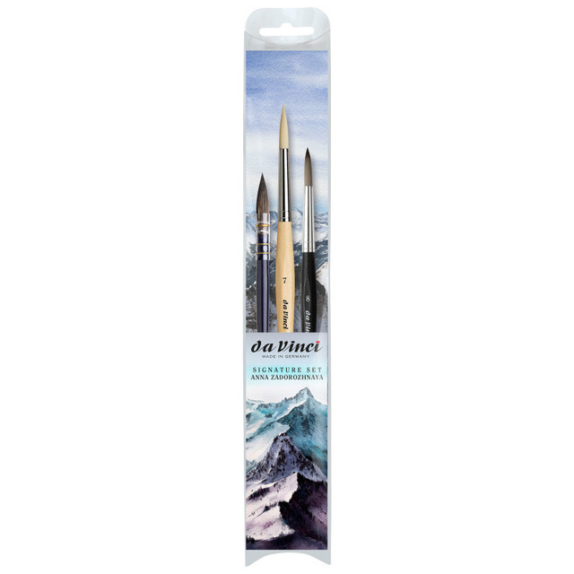 GREGORY DANIELS FINE ARTS INC da Vinci Artist Signature Collection by Anna Zadorozhnaya, Watercolor Brushes, Assorted, 3 Brush Set