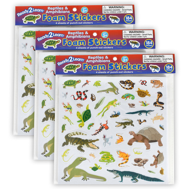 LEARNING ADVANTAGE READY 2 LEARN™ Foam Stickers - Reptiles and Amphibians - 184 Per Pack - 3 Packs