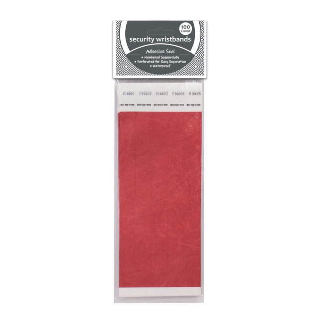 C-LINE PRODUCTS INC C-Line® DuPont™ Tyvek® Security Wristbands, Red, 100/Pack