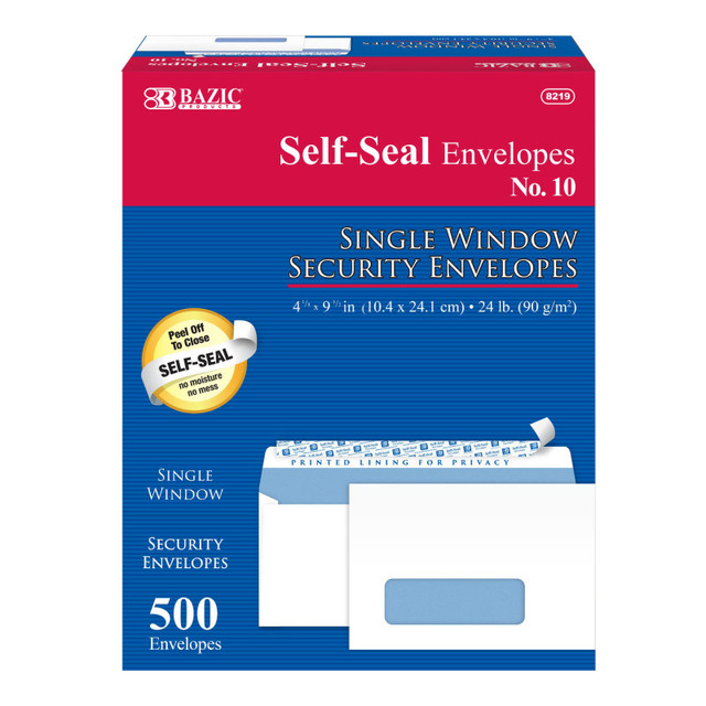 BAZIC PRODUCTS BAZIC Products® #10 Self-Seal Security Single Window Envelopes, Box of 500