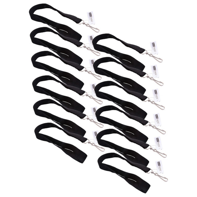 BAUMGARTENS INC SICURIX Recycled PET Lanyard, Flat Style, J Hook, Black, Pack of 12