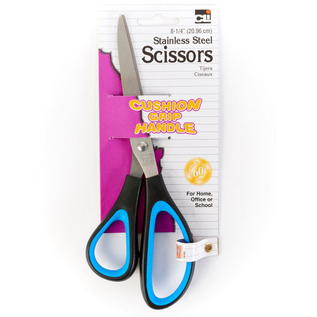 ADVANTUS Charles Leonard Stainless Steel Scissors with Cushion Grip Handle, 8-1/4" Straight, Blue/Black