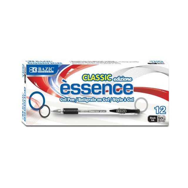 BAZIC PRODUCTS BAZIC Products® Essence Gel Pen with Cushion Grip, Black, Box of 12