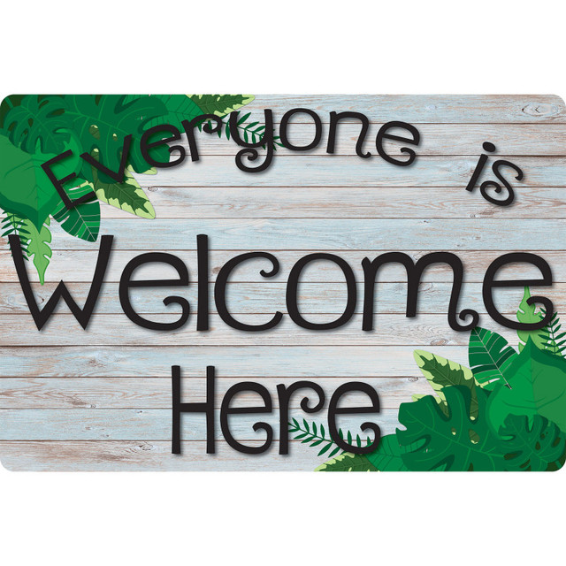 ASHLEY PRODUCTIONS Smart Poly® Welcome Mat with Slip Resistant Backing, 15.5" x 23.5", Beech Wood Greenery Everyone is Welcome Here