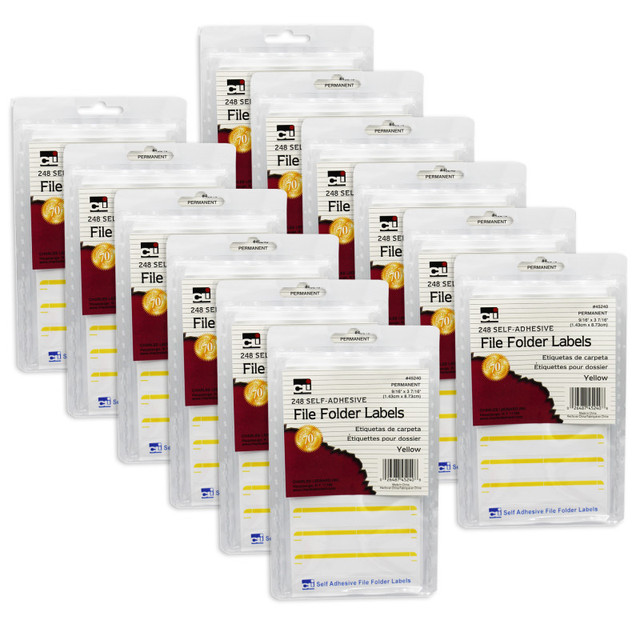 ADVANTUS Charles Leonard File Folder Labels, Yellow, 248 Per Pack, 12 Packs