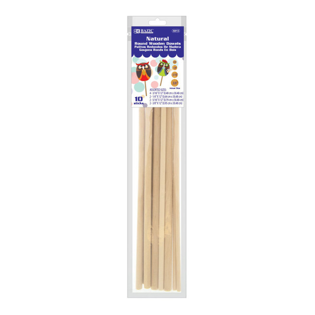 BAZIC PRODUCTS BAZIC Products® Assorted Round Natural Wooden Dowel, Pack of 10