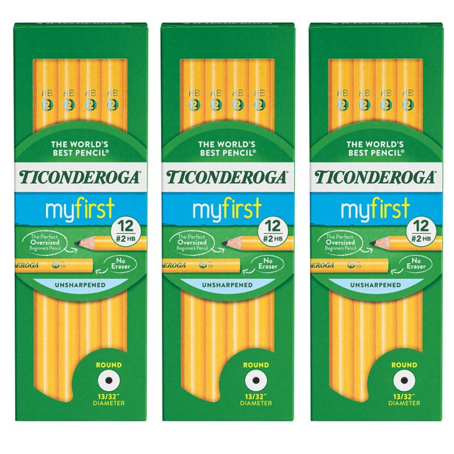 DIXON TICONDEROGA CO Ticonderoga® Beginners® Pencils without Eraser, 12 Per Pack, 3 Packs