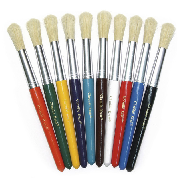 DIXON TICONDEROGA CO Creativity Street® Beginner Paint Brushes, Round Stubby Brushes, 10 Assorted Colors, 7.5" Long, 10 Brushes