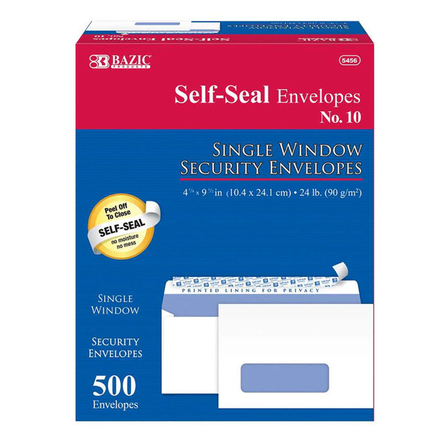 BAZIC PRODUCTS BAZIC Products® Self-Seal Security Single Window Envelopes, #10, Box of 500 BAZIC PRODUCTS BAZIC Products® Self-Seal Security Single Window Envelopes, #10, Box of 500