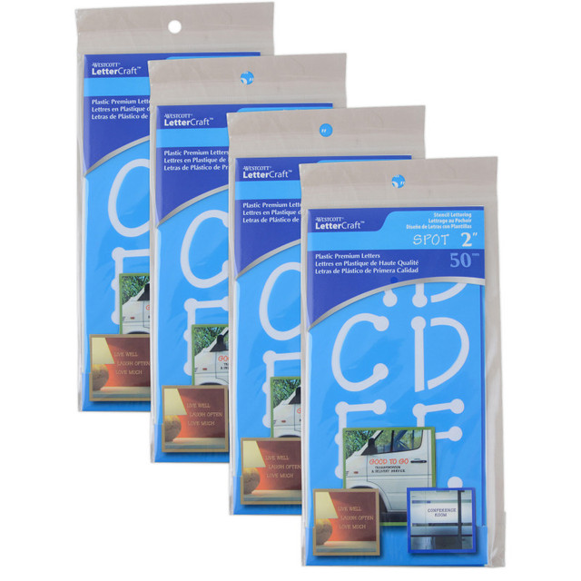 ACME UNITED CORPORATION Westcott® LetterCraft Reusable Plastic Stencils, Full Alphabet, Spot Font, 2-Inch, 4 Per Pack, 4 Packs