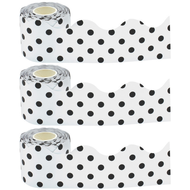 TEACHER CREATED RESOURCES Teacher Created Resources® Black Polka Dots on White Scalloped Rolled Border Trim, 50 Feet Per Roll, Pack of 3