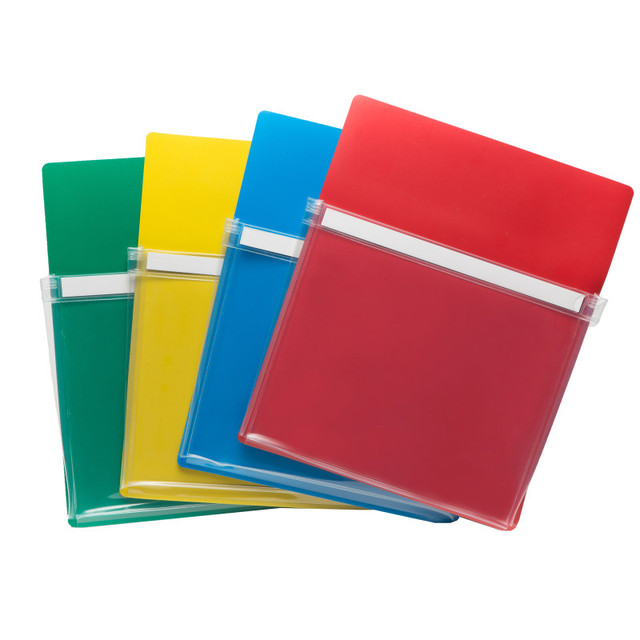 ADVANTUS Charles Leonard Magnetic Pockets, 9.5"W x 11.75"H, 4 Assorted Colors Per Pack