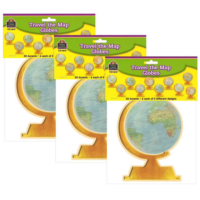 TEACHER CREATED RESOURCES Teacher Created Resources® Travel The Map Globes Accents, 30 Per Pack, 3 Packs