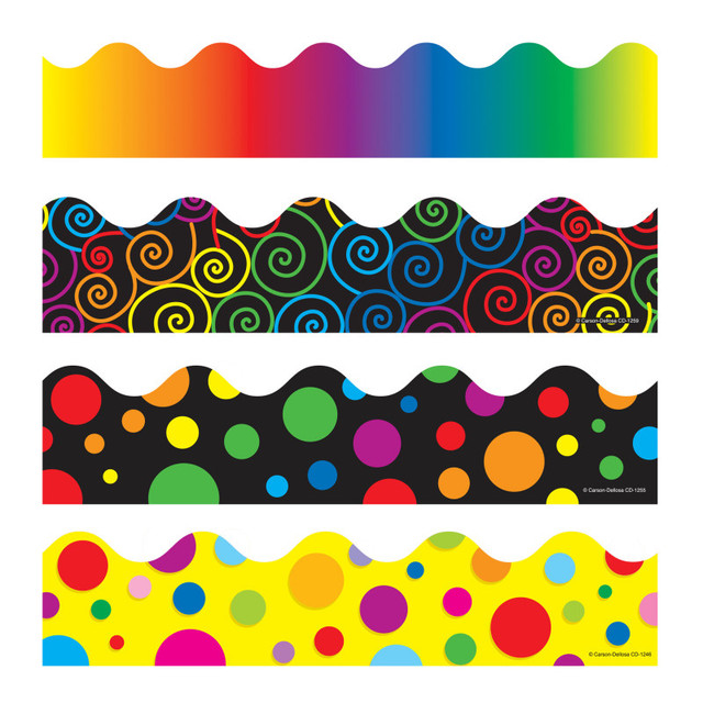 CARSON DELLOSA EDUCATION Carson Dellosa Education Scalloped Variety Border Set IV: Rainbow, Colorful Dots, Big Rainbow Dots, and Rainbow Swirls