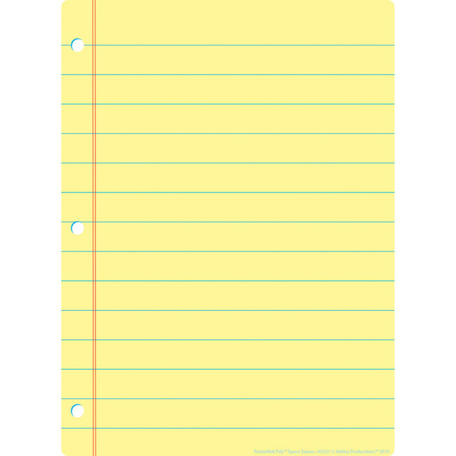 ASHLEY PRODUCTIONS Ashley Productions® Smart Poly® Single Sided PosterMat Pals® Space Savers, Yellow Notebook Paper, 13" x 9.5"