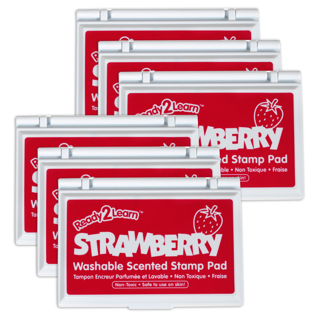 LEARNING ADVANTAGE READY 2 LEARN™ Washable Stamp Pad - Strawberry Scent, Red - Pack of 6