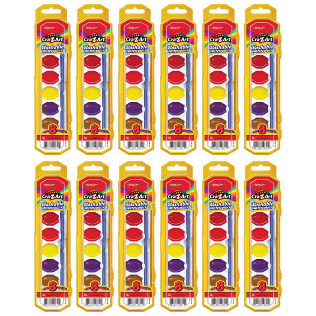 LAROSE INDUSTRIES LLC - CRA-Z-ART Cra-Z-Art® Washable Watercolors with Brush, Peggable Tray, 8 Colors Per Set, 12 Sets