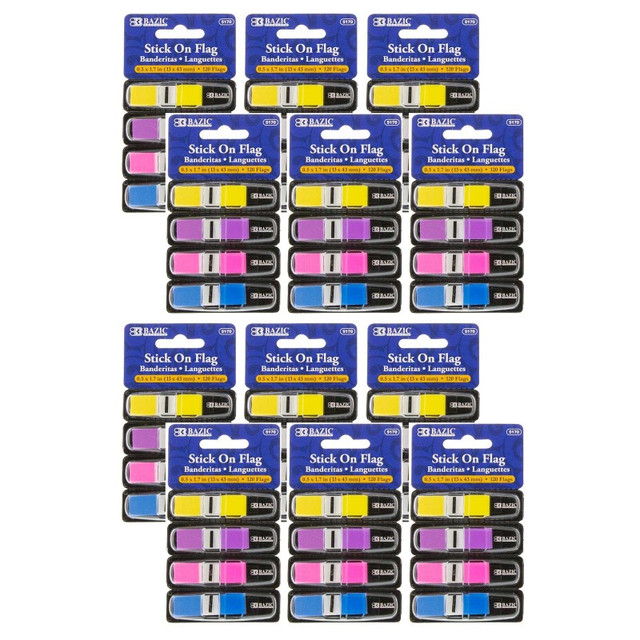 BAZIC PRODUCTS BAZIC Products® Neon Color Coding Flags with Dispenser, 120 Per Pack, 12 Packs