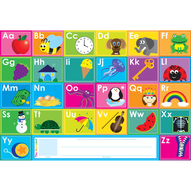 ASHLEY PRODUCTIONS Ashley Productions® Placemat Studio™ Smart Poly® ABC's Learning Placemat, 13" x 19", Single Sided, Pack of 10