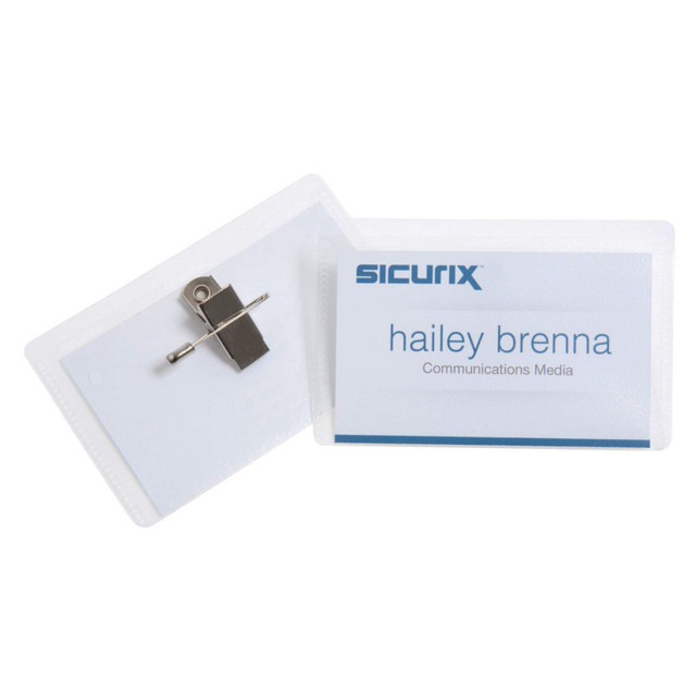 BAUMGARTENS INC SICURIX Clip/Pin Style ID Badge Holder Kit with Printable Inserts, 3-1/2" x 2-1/4", Pack of 50