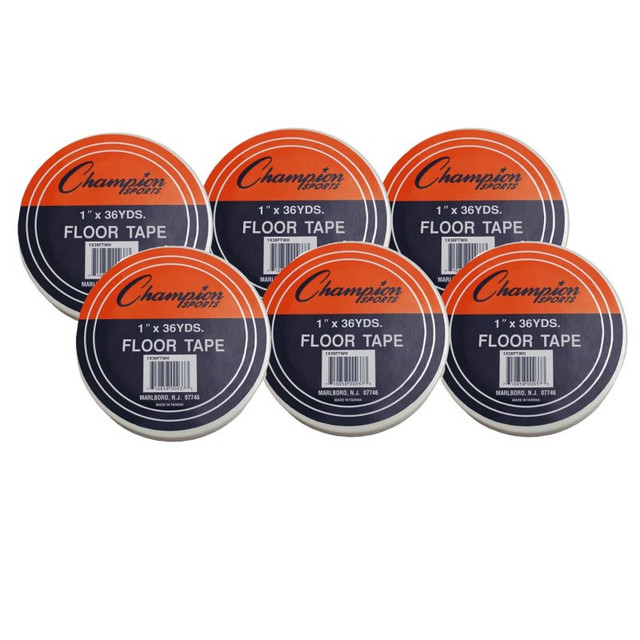 CHAMPION SPORTS Champion Sports Floor Marking Tape, 1" x 36 yd, White, 6 Rolls