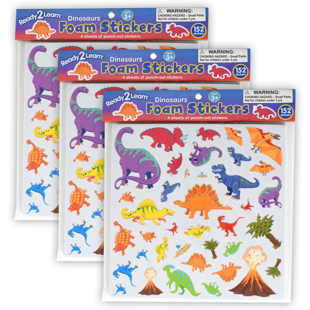 LEARNING ADVANTAGE READY 2 LEARN™ Foam Stickers - Dinosaurs - 152 Per Pack - 3 Packs