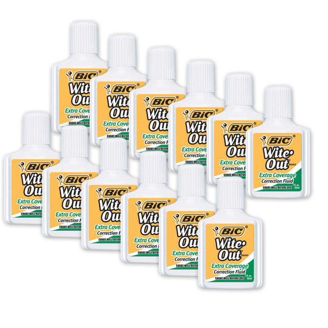 BIC USA INC BIC® Wite Out® Correction Fluid, Extra Coverage, Pack of 12