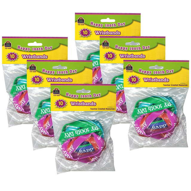 TEACHER CREATED RESOURCES Teacher Created Resources® Happy 100th Day Wristband Pack, 10 Per Pack, 6 Packs