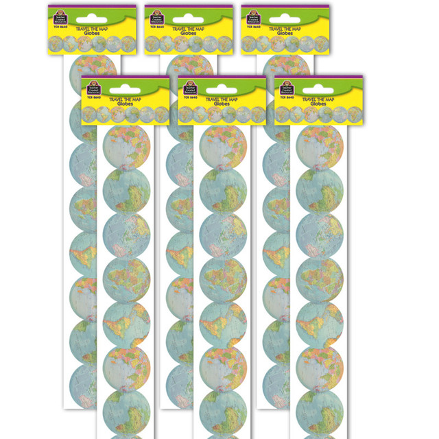 TEACHER CREATED RESOURCES Teacher Created Resources® Travel the Map Globes Die-Cut Border Trim, 35 Feet Per Pack, 6 Packs