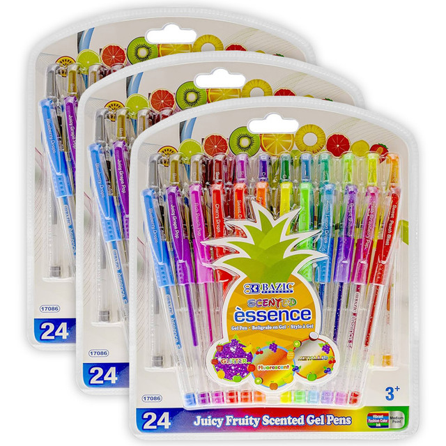 BAZIC PRODUCTS BAZIC Products® Essence Gel Pen with Cushion Grip, Scented, 24 Per Box, 3 Boxes