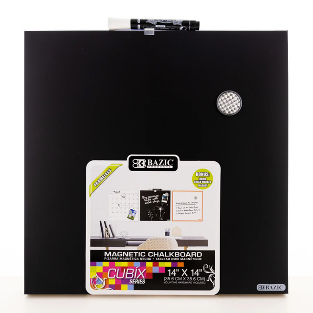 BAZIC PRODUCTS BAZIC Products® CUBIX Frameless Magnetic Chalkboard, 14" x 14", Chalk Marker & Magnet